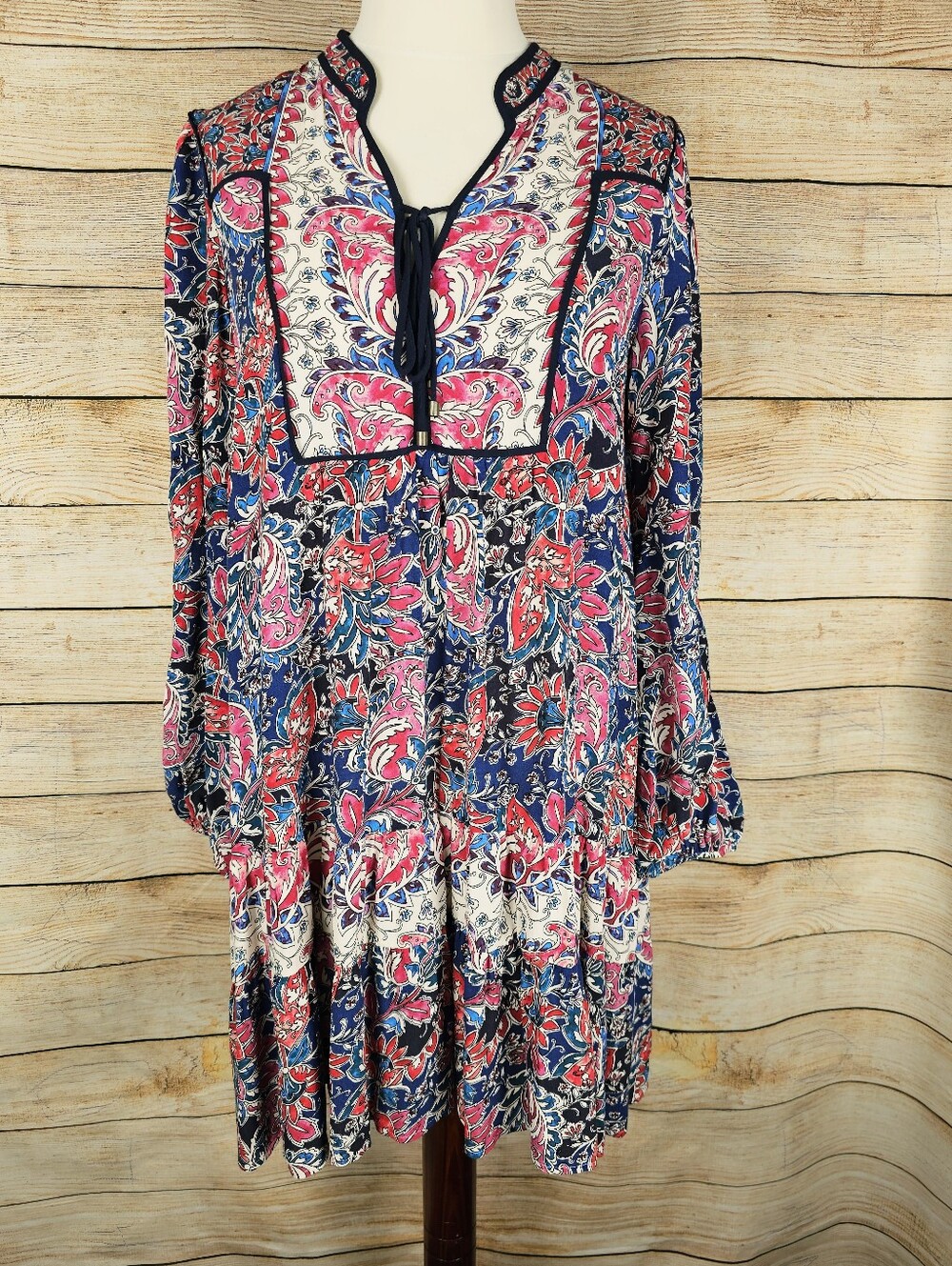 Anthropologie NWT Boho Floral Long Sleeve Peasant Mini Dress Size Large